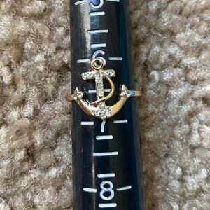 Gold anchor ring with rhinestones size 6.5
